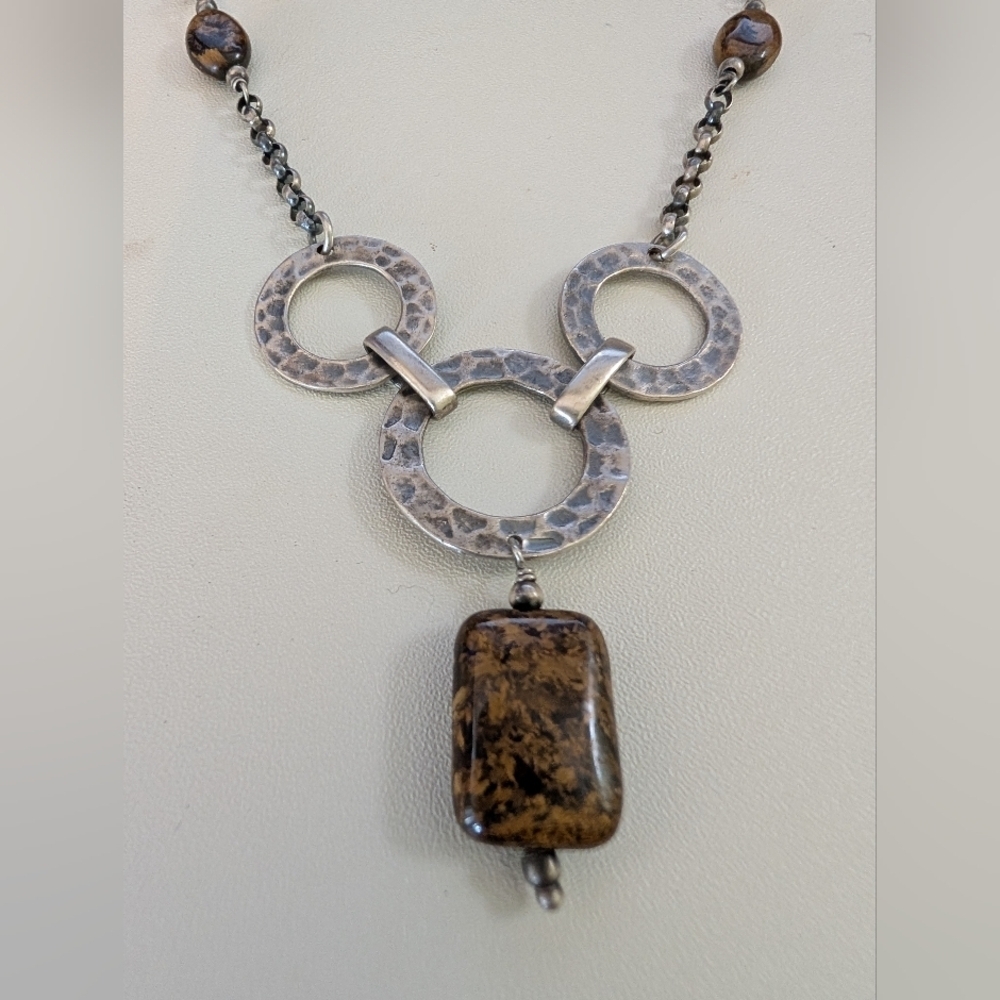 Sterling Silver Signed Bronzite Pendant Necklace